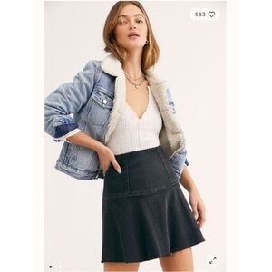 Free People Black Highlands Denim Jean Mini Skirt Frayed Hem